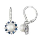 Sterling Silver Freshwater Cultured Pearl & Lab-created Blue Spinel Drop Earrings, Women's, White