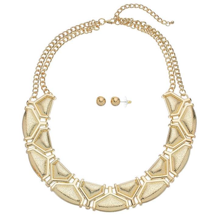 Gs By Gemma Simone Geometric Necklace & Ball Stud Earring Set, Women's, Size: 17, Yellow