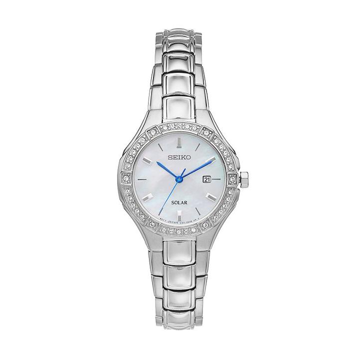 Seiko Women's Core Crystal Stainless Steel Solar Watch - Sut281, Silver
