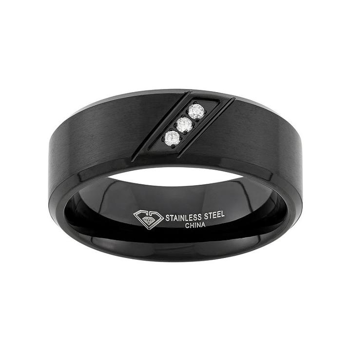 Diamond Accent Black Ion-plated Stainless Steel Wedding Band - Men, Size: 13