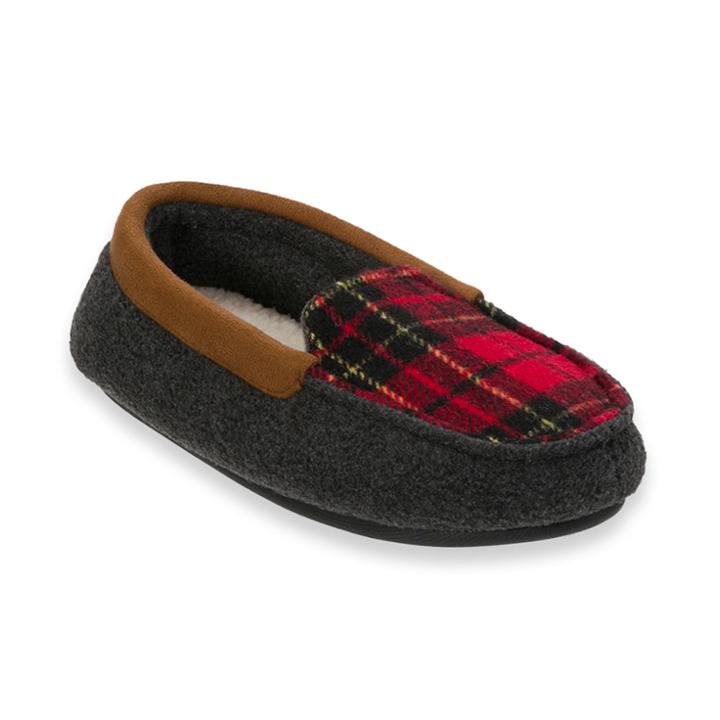 Dearfoams Plaid Boys' Moccasin Slippers, Size: 2-3, Grey Other