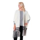 Muk Luks Knit Snowflake Fringed Ruana, White