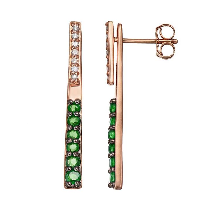 Emerald & Diamond Accent 10k Gold Stick Front-back Drop Earrings, Women's, Green