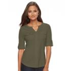 Women's Croft & Barrow&reg; Pocket Roll-tab Tee, Size: Large, Green