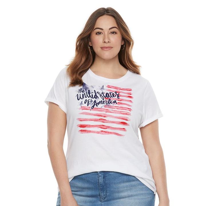 Plus Size Patriotic Graphic Crewneck Tee, Women's, Size: 3xl, Natural