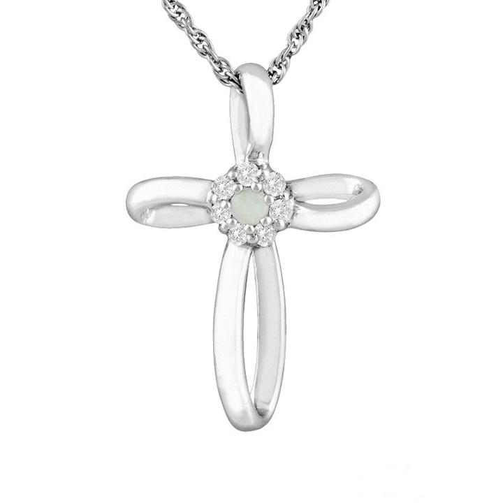 Sterling Silver Opal Cross Pendant, Women's, Size: 18, White