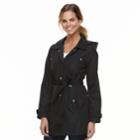 Women's Weathercast Hooded Bonded Trench Coat, Size: Medium, Black