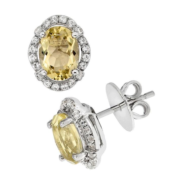 Lemon Quartz And Cubic Zirconia Platinum Over Silver Tiered Oval Halo Stud Earrings, Women's, Yellow