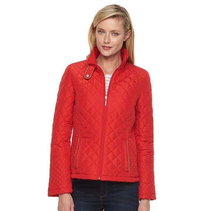 Women's Weathercast Ribbed-side Quilted Jacket, Size: Large, Red