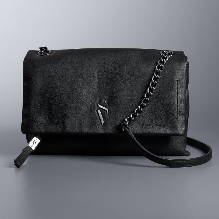 Simply Vera Vera Wang Garrison Double Entry Flap Crossbody Bag, Women's, Black