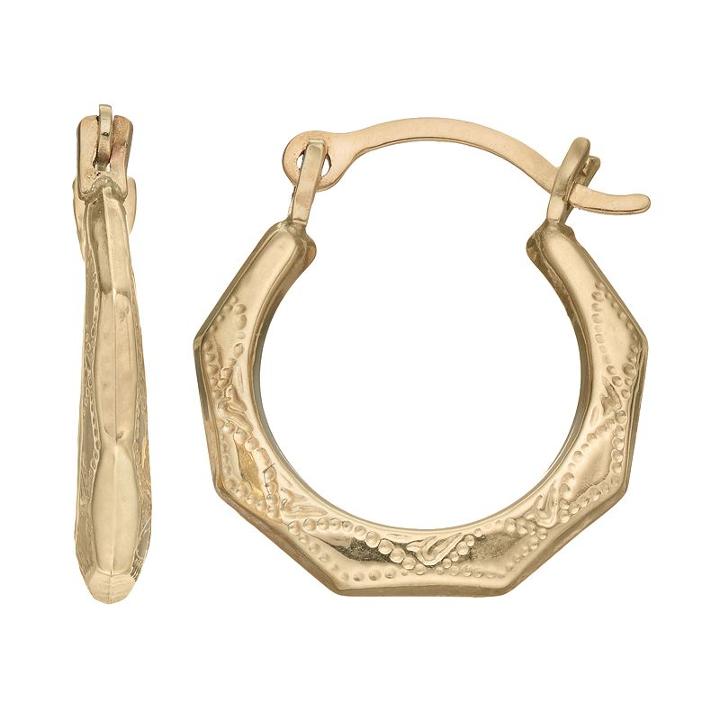 Kids' 14k Gold Textured Oval Hoop Earrings, Girl's