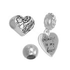 Individuality Beads Sterling Silver Family Heart And Spacer Bead And Always In My Heart Charm Set, Women's, Grey