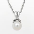 Sterling Silver Freshwater Cultured Pearl And Diamond Accent Crisscross Pendant, Women's, White