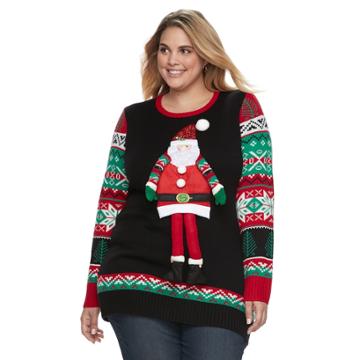 Plus Size Fashion Avenue Us Sweaters Applique Ugly Christmas Sweater Tunic, Women's, Size: 4xl, Black