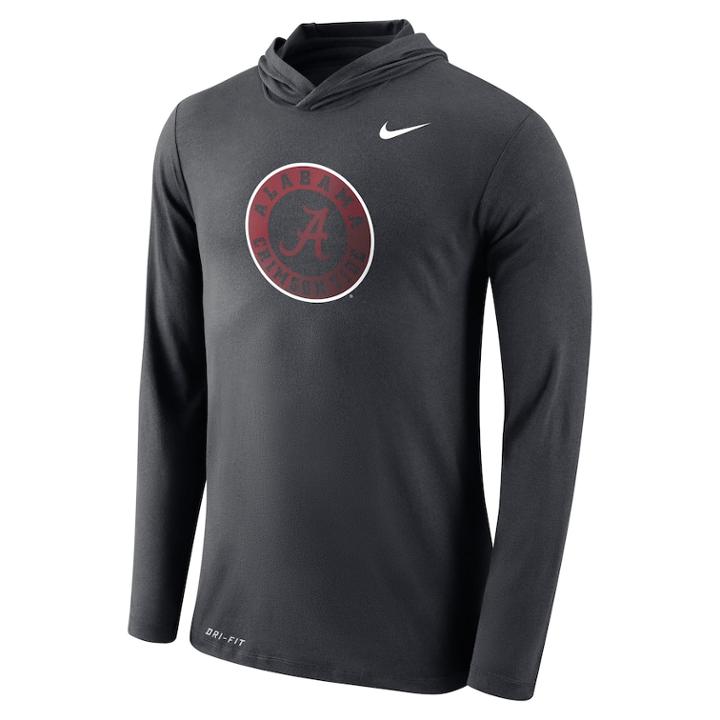 Men's Nike Alabama Crimson Tide Dri-fit Hooded Tee, Size: Xxl, Grey (anthracite)