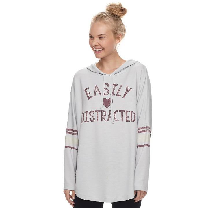 Juniors' About A Girl Easily Destructed Long Sleeve Graphic Hoodie, Size: Large, Light Blue