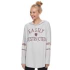 Juniors' About A Girl Easily Destructed Long Sleeve Graphic Hoodie, Size: Large, Light Blue