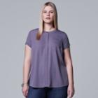 Plus Size Simply Vera Vera Wang Essential Popover Top, Women's, Size: 0x, Med Purple