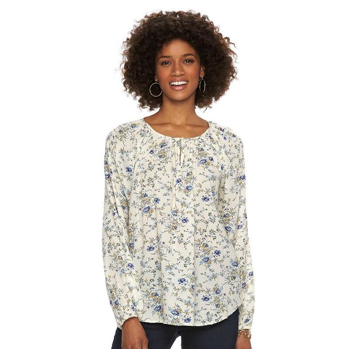 Women's Chaps Floral Raglan Peasant Top, Size: Large, Pink Ovrfl
