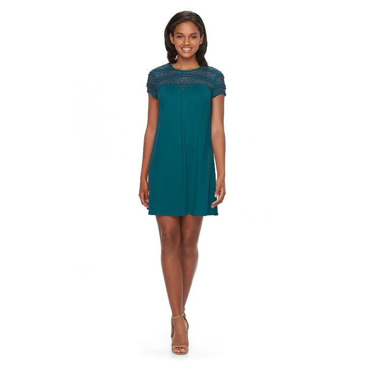 Juniors' Speechless Solid Lace Swing Dress, Teens, Size: Large, Turquoise/blue (turq/aqua)