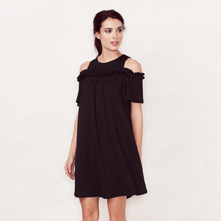Women's Lc Lauren Conrad Cold-shoulder Shift Dress, Size: Large, Black