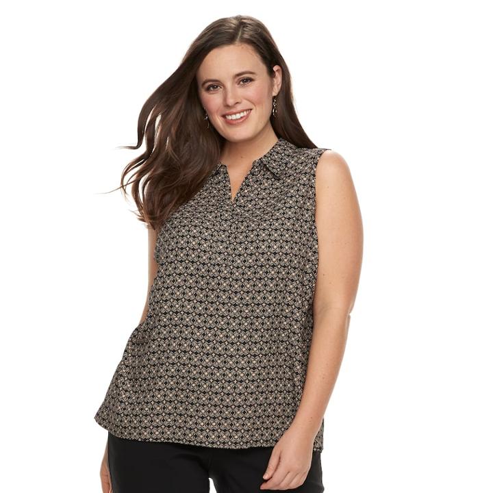 Plus Size Dana Buchman Pleat Back Sleevless Top, Women's, Size: 1xl, Beig/green (beig/khaki)