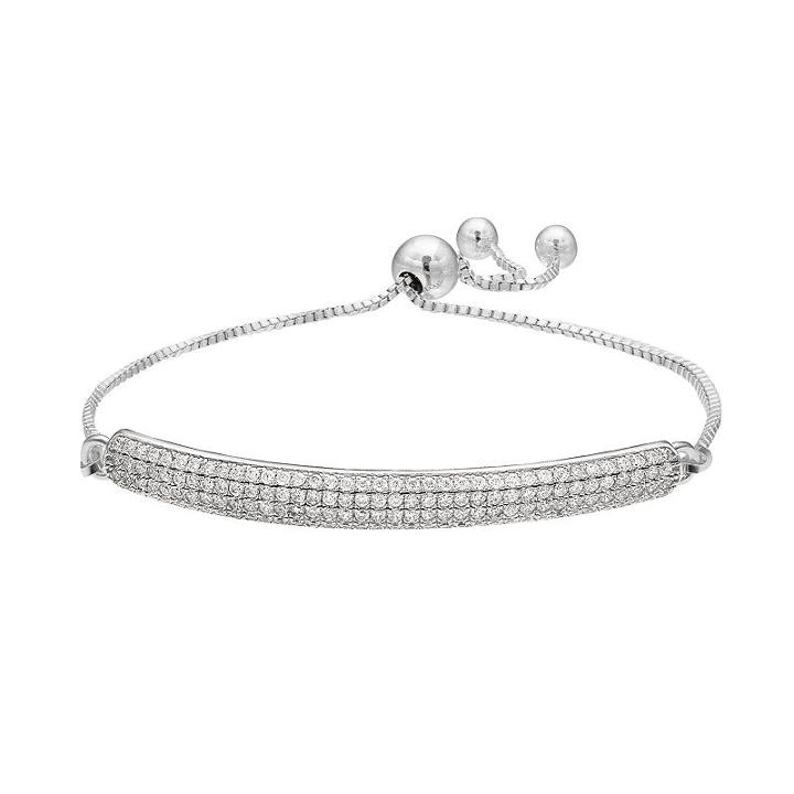 Cubic Zirconia Bar Link Lariat Bracelet, Women's, White