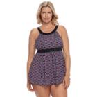 Plus Size A Shore Fit Hip Minimizer Printed Halterkini Top & High-waisted Swim Bottoms Set, Women's, Size: 18 W, Pink