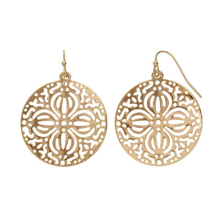 Filigree Disc Drop Earrings, Women's, Gold