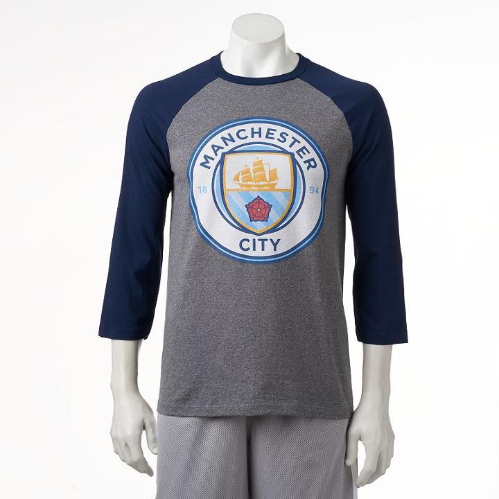 Men's Manchester City Fc Raglan Logo Tee, Size: Medium, Blue (navy)