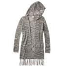 Girls Plus Size Mudd&reg; Space-dyed Fringe Hooded Cardigan, Girl's, Size: 16 1/2, Light Grey