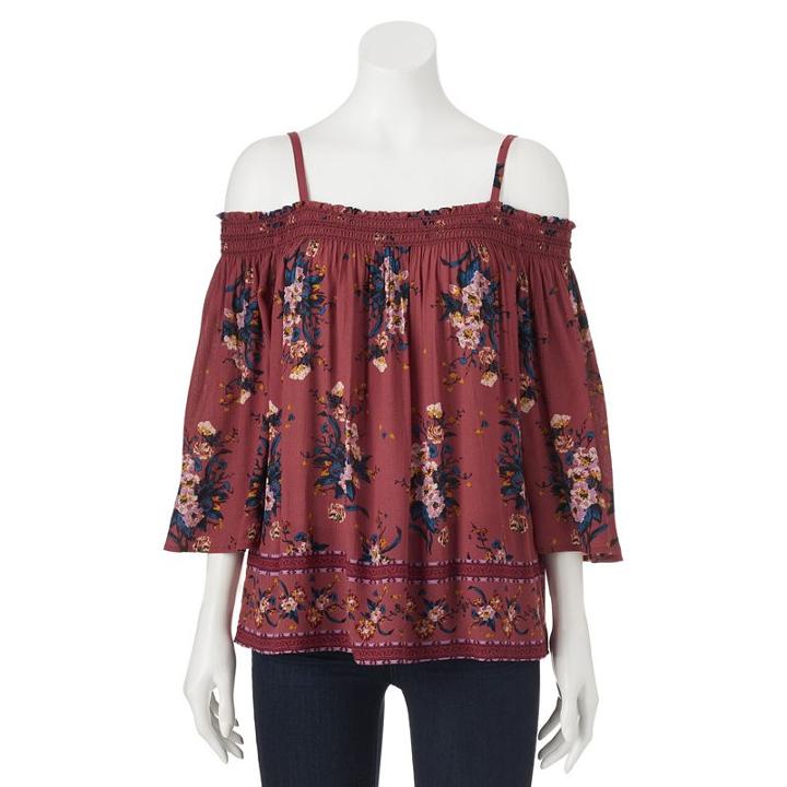 Juniors' Rewind Smocked Off The Shoulder Top, Girl's, Size: Xl, Brt Red