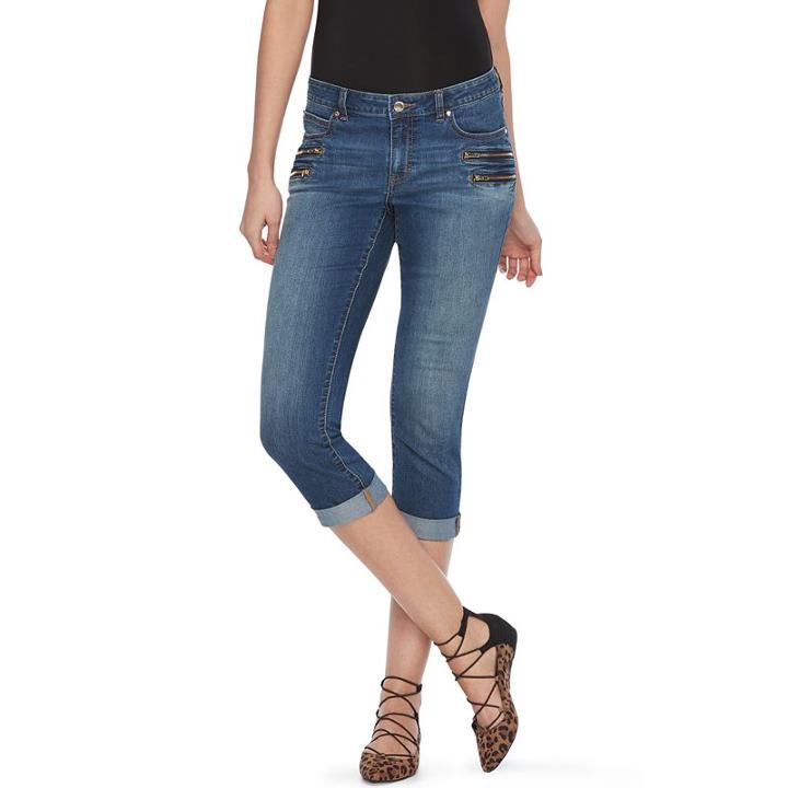 Women's Jennifer Lopez Zipper-accent Capri Jeans, Size: 10, Dark Blue