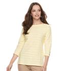 Petite Croft & Barrow&reg; Striped Button Sleeve Tee, Women's, Size: L Petite, Med Yellow