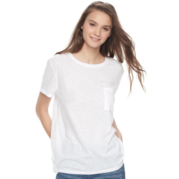 Juniors' So&reg; 1-pocket Heathered Tee, Teens, Size: Medium, White