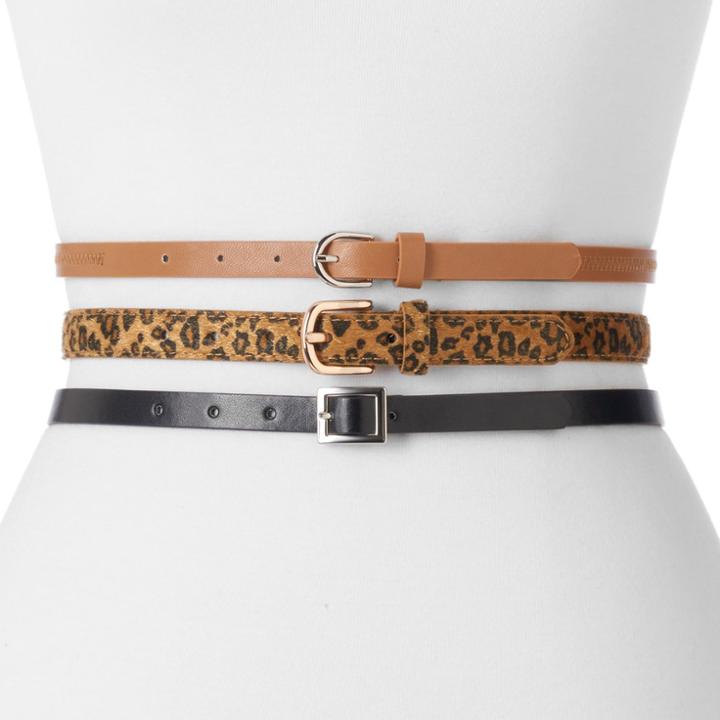 Women's Apt. 9&reg; Leopard Print 3-for-1 Belt Set, Size: Small, Natural