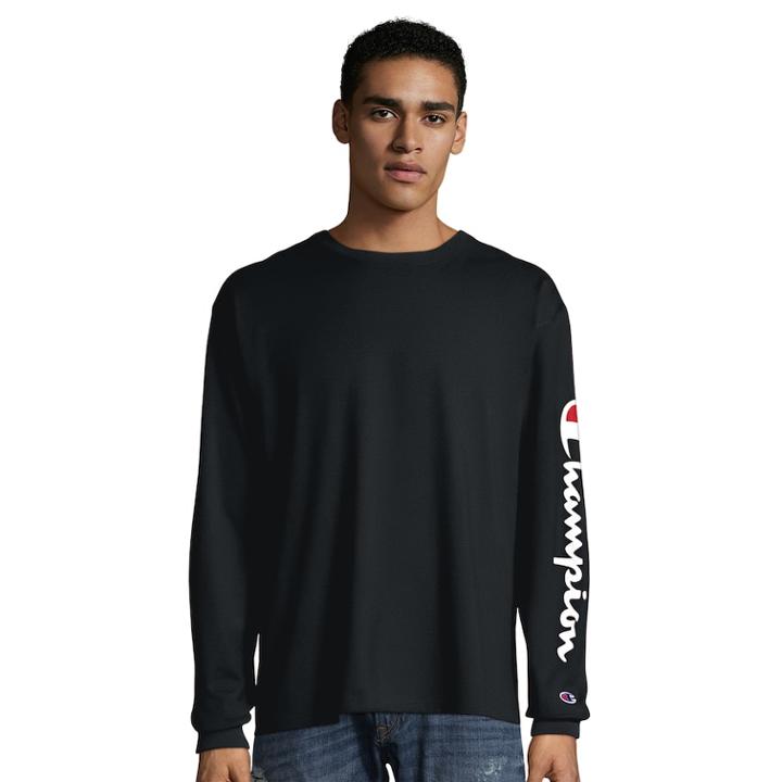 Men's Champion Classic Logo-sleeve Tee, Size: Small, Black