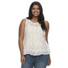 Juniors' Plus Size Mudd&reg; Sheer Lace Tank Top, Girl's, Size: 1xl, White Oth