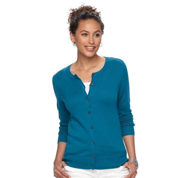 Women's Croft & Barrow&reg; Essential Cardigan, Size: Xs, Dark Blue
