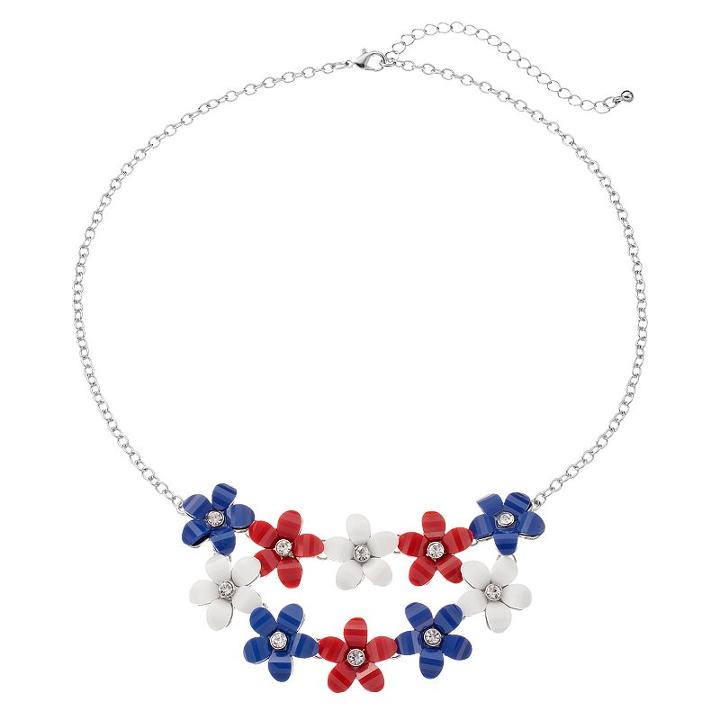 Red, White & Blue Flower Statement Necklace, Women's, Multicolor