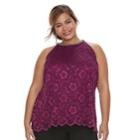 Plus Size Jennifer Lopez Embellished Lace Tank, Women's, Size: 1xl, Drk Purple