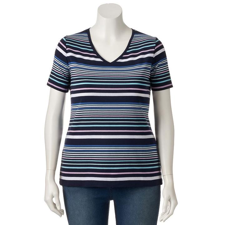 Plus Size Croft & Barrow&reg; Print Asymmetrical-hem Tee, Women's, Size: 2xl, Blue