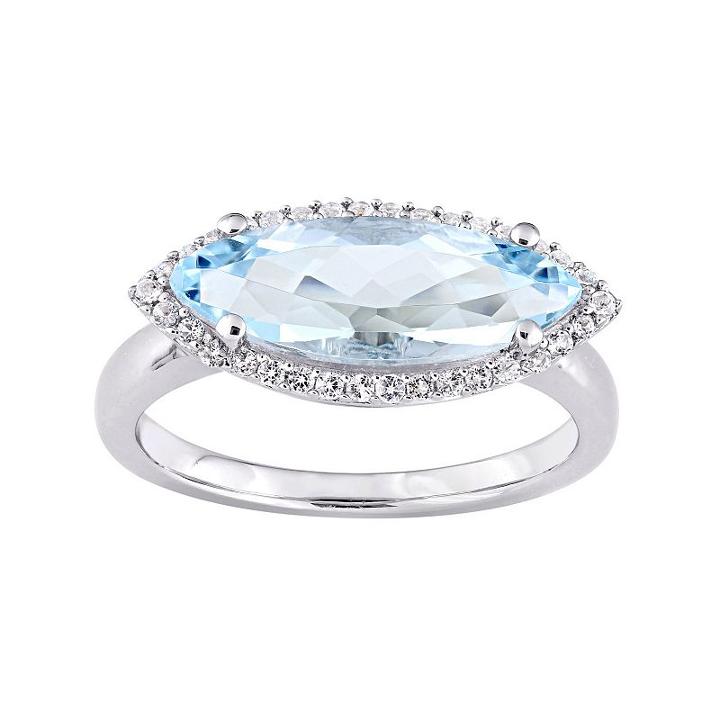Sterling Silver Blue & White Topaz Marquise Ring, Women's, Size: 5