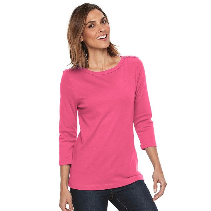 Women's Croft & Barrow&reg; Button-shoulder Tee, Size: Large, Med Pink