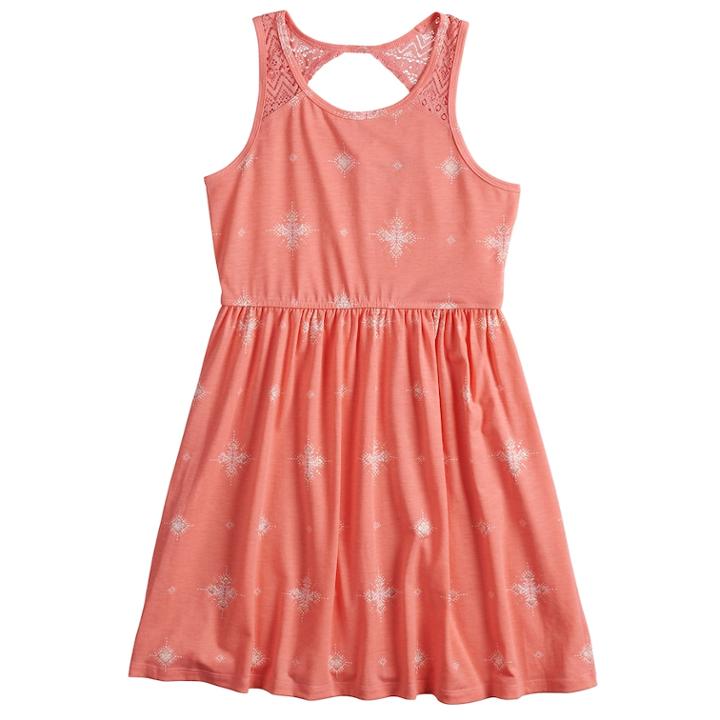 Girls 7-16 & Plus Size Mudd&reg; Crocheted Yoke Sleeveless Dress, Size: L/12, Light Pink