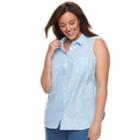 Plus Size Croft & Barrow&reg; Print Sleevless Button-front Shirt, Women's, Size: 3xl, White
