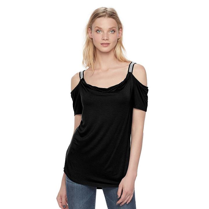 Women's Rock & Republic&reg; Chain Accent Cold-shoulder Top, Size: Medium, Black