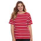 Plus Size Croft & Barrow&reg; Striped Embellished Boatneck Tee, Women's, Size: 0x, Med Red
