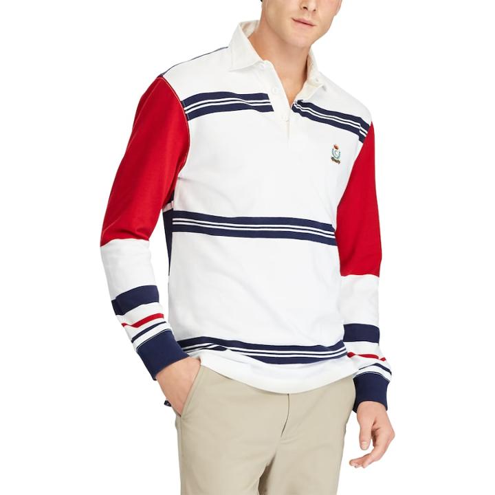 Men's Chaps Classic-fit Striped Rugby Polo, Size: Large, White