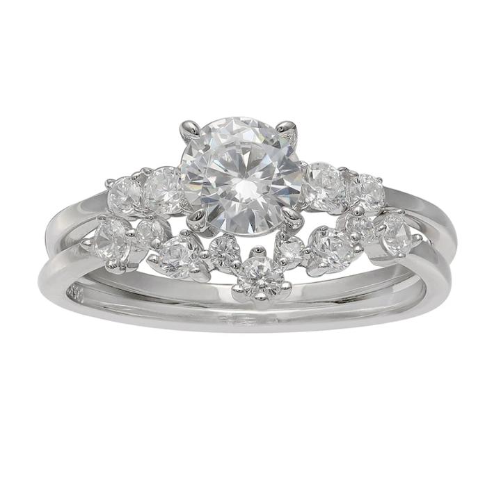 Primrose Sterling Silver Cubic Zirconia Cluster Engagement Ring Set, Women's, Size: 8, White